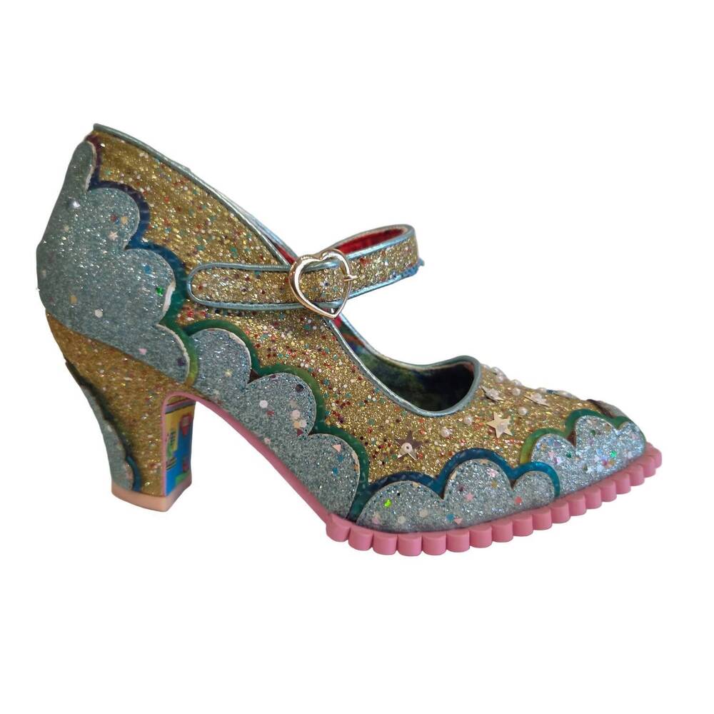 NEW IRREGULAR CHOICE women's shortie bread heels in green